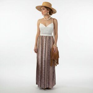 Justify Ivory Print Lace Bodice Sleeveless Maxi Dress M